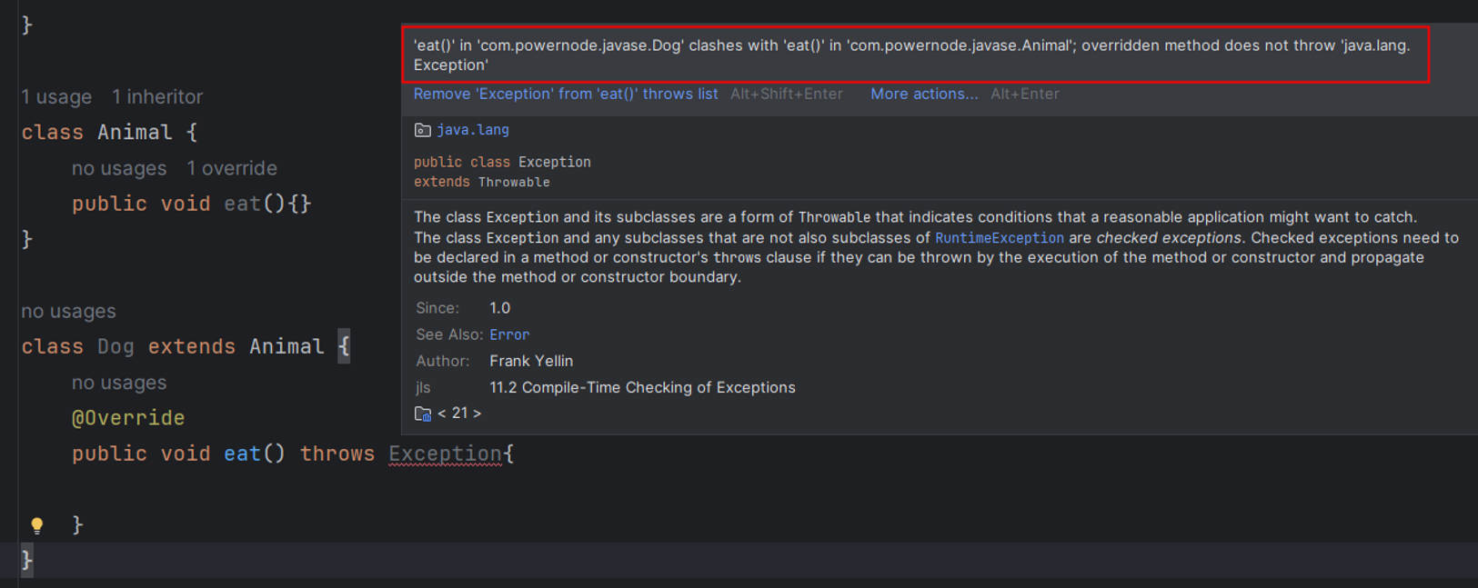 方法覆盖与异常