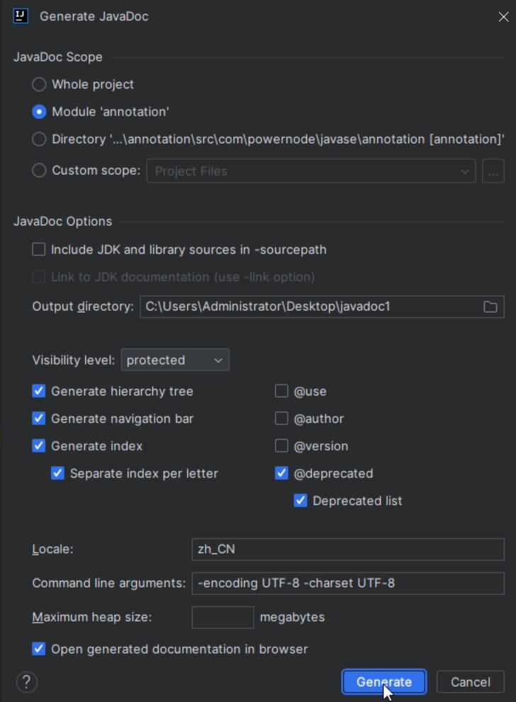 @Documented(设置注解可以被文档化)