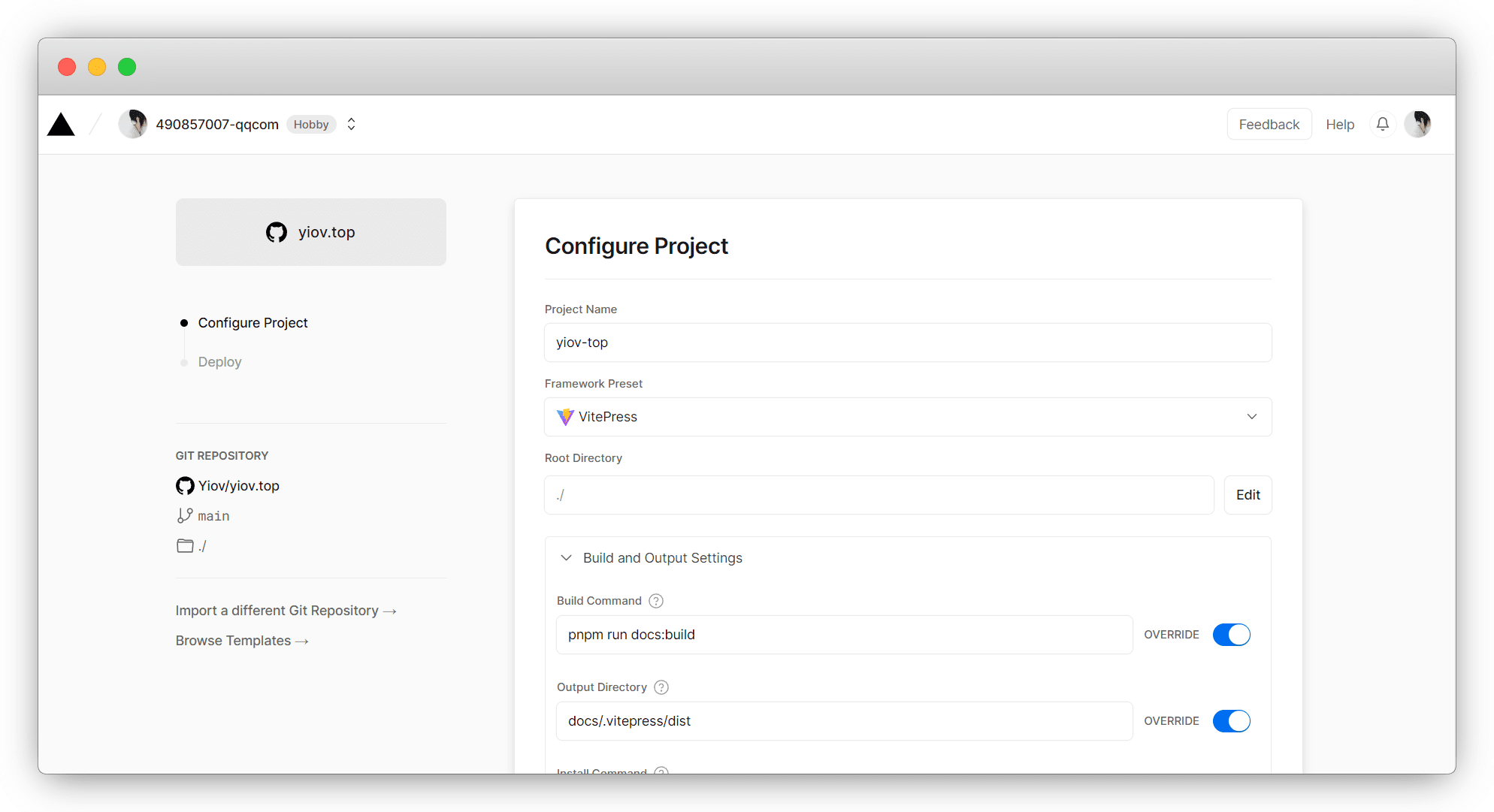 Vercel静态部署网站