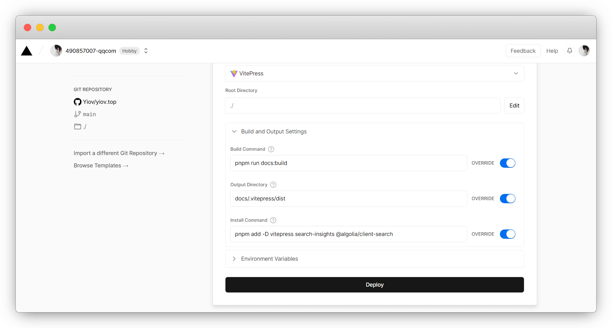 Vercel静态部署网站